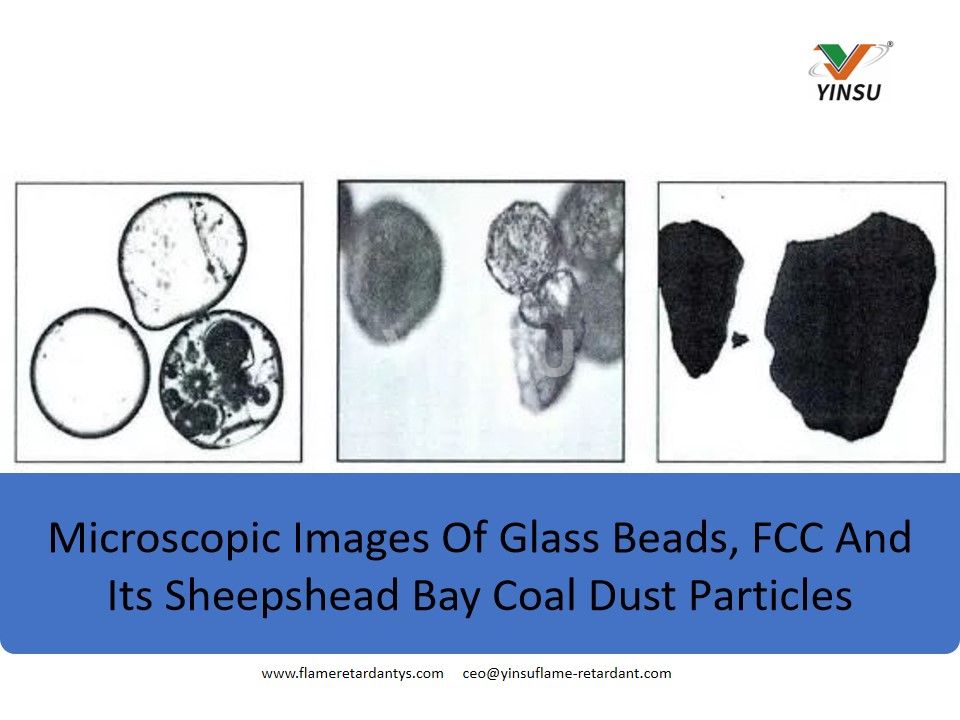 Imágenes microscópicas de perlas de vidrio, FCC y sus partículas de polvo de carbón de Sheepshead Bay