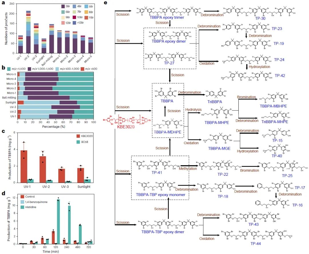 Figura 3. Exploraci&oacute;n de los productos y v&iacute;as de degradaci&oacute;n de PolyTBBPA